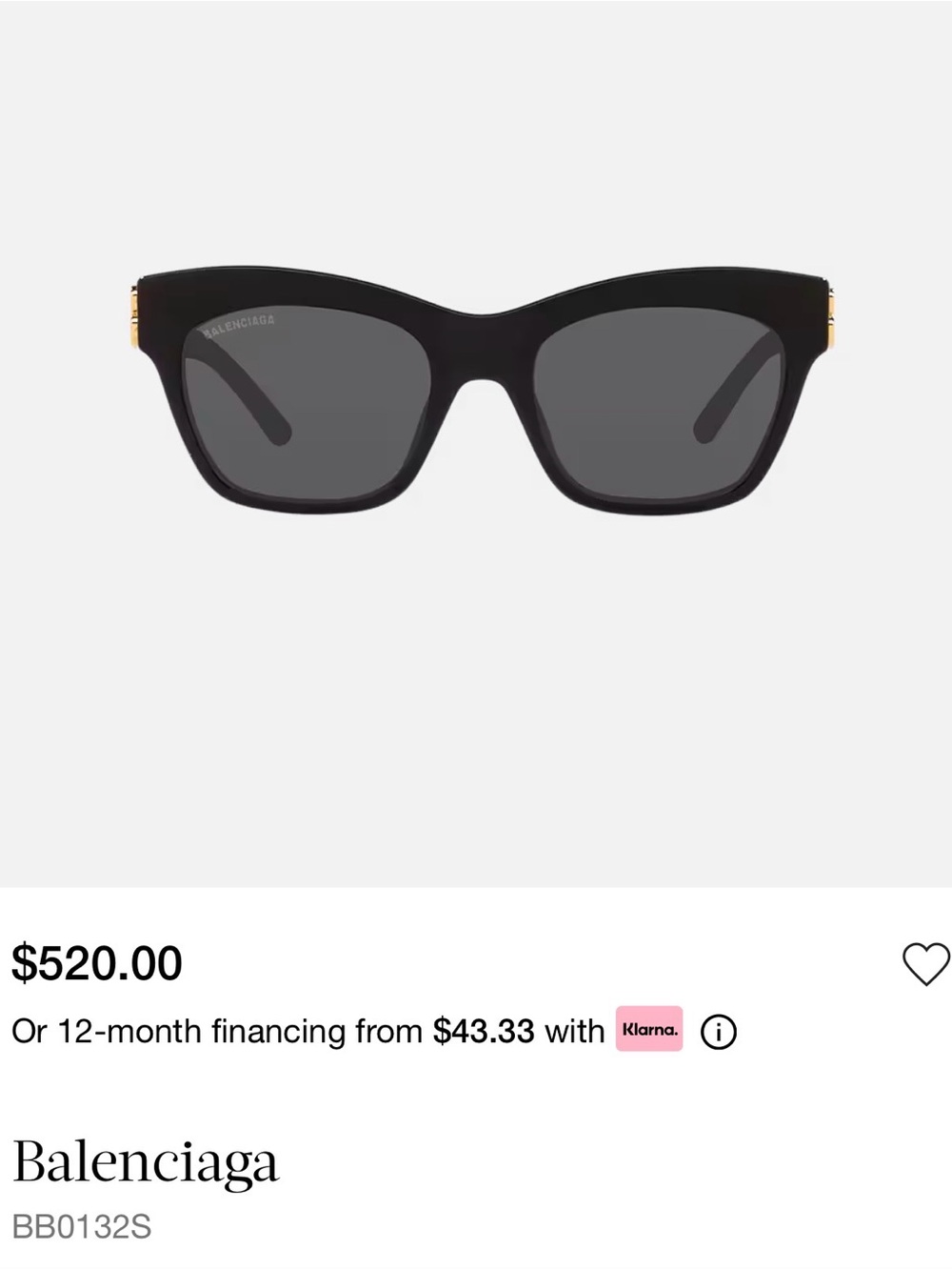 Balenciaga Black cat eye Women's Sunglasses with Gold Accents